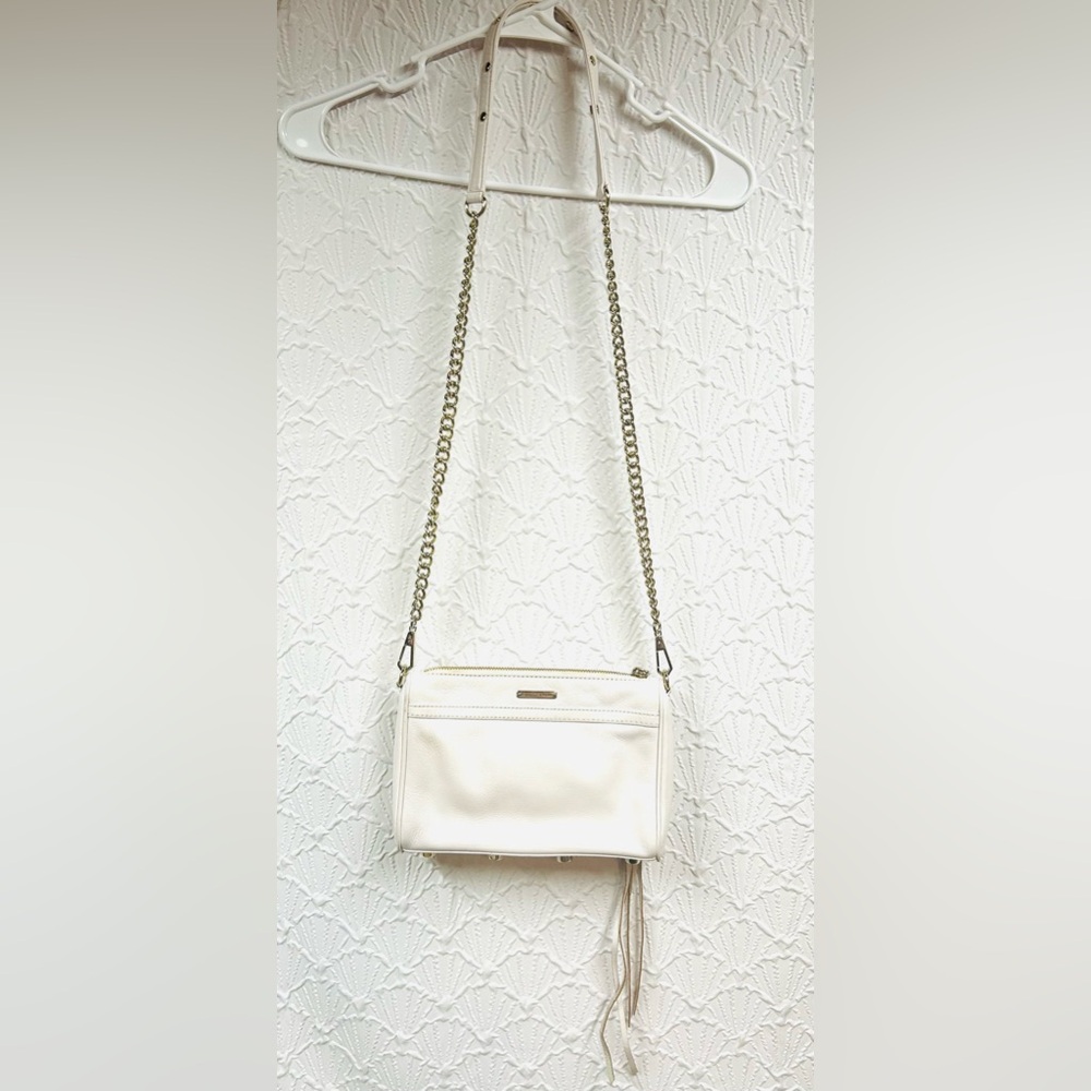 Rebecca Minkoff White Leather Crossbody bag with Gold Colored Details